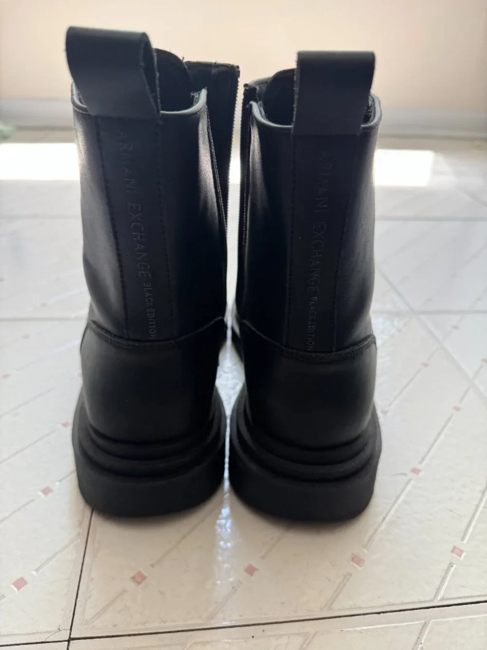 Armani Exchange men's combat style boots with side zipper SZ10 Black